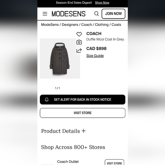 Coach Duffle Wool/Alpaca Blend Oversized Coat in Charcoal with Sherpa Hood Sz S - Picture 2 of 12